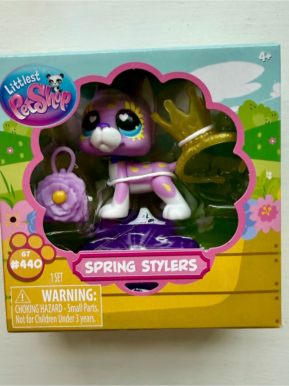Set of 2 Littlest Pet Shop G7 Purple Puppy and White Cat, #440 and #437